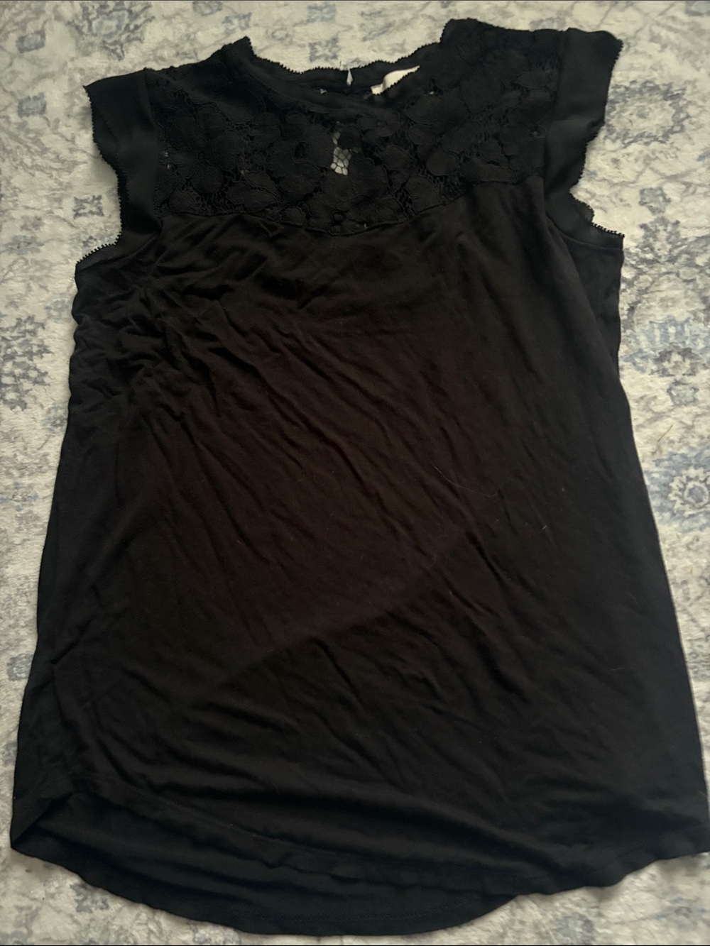 LOFT Black Lace Yoke Cap Sleeve Top